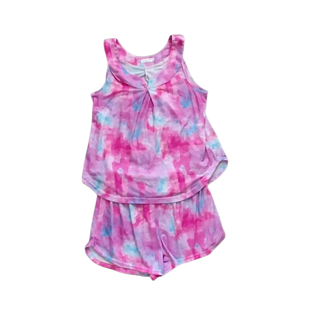 Ekouaer Pastel Pink 2 Piece Sleep Pajama Set Loungewear Shorts Tie Dye Small
